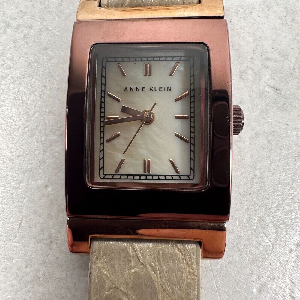 Anne Klein Watch Womens 20mm Rectangle Brown Bronze Tone MOP Dial New Battery - Picture 7 of 12